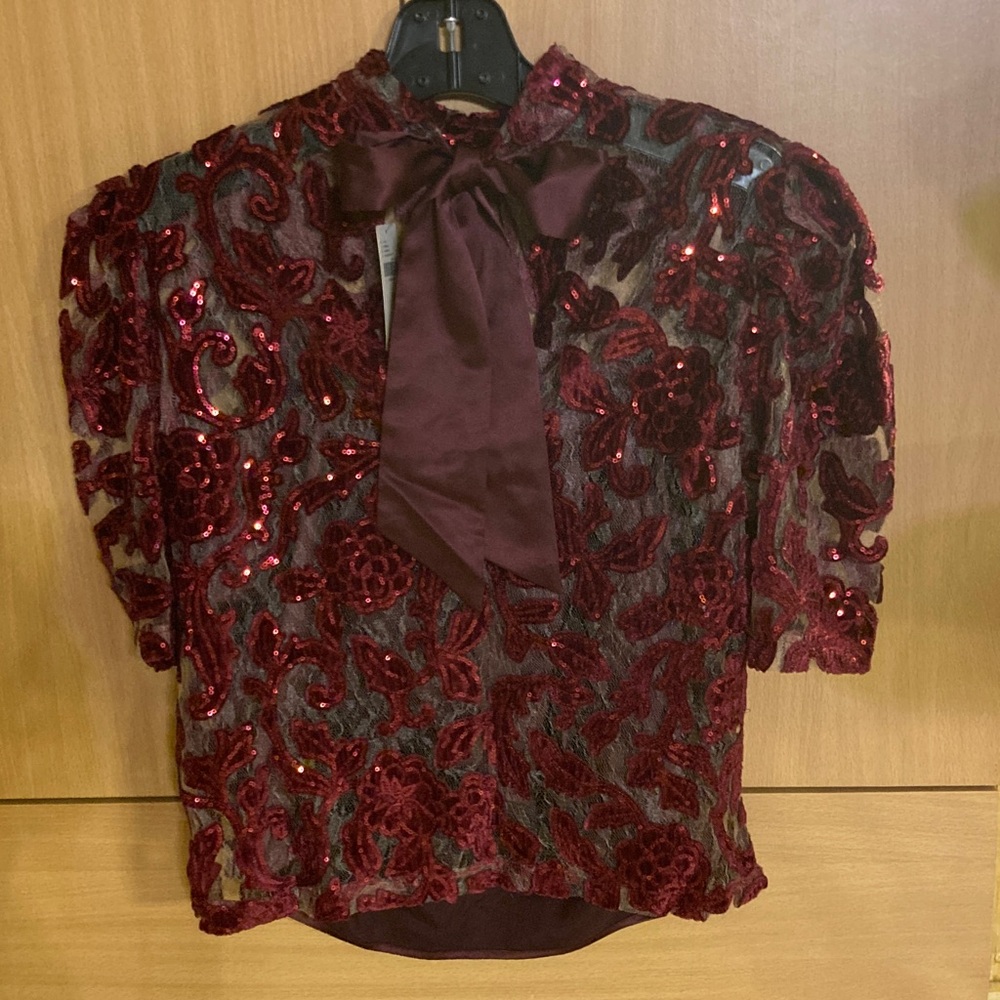 Burgundy Velvet Sequin Top with Matching Camisole Bow Back Closure
